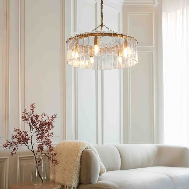 Karter 5-Light Textured Glass Pendant Light, brass, ÉDITÉ