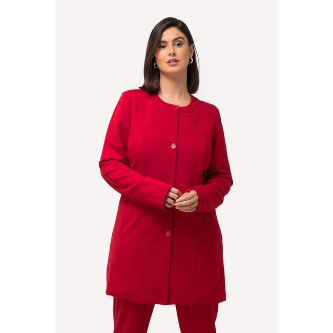 Blazer long en jersey rouge <span itemprop=