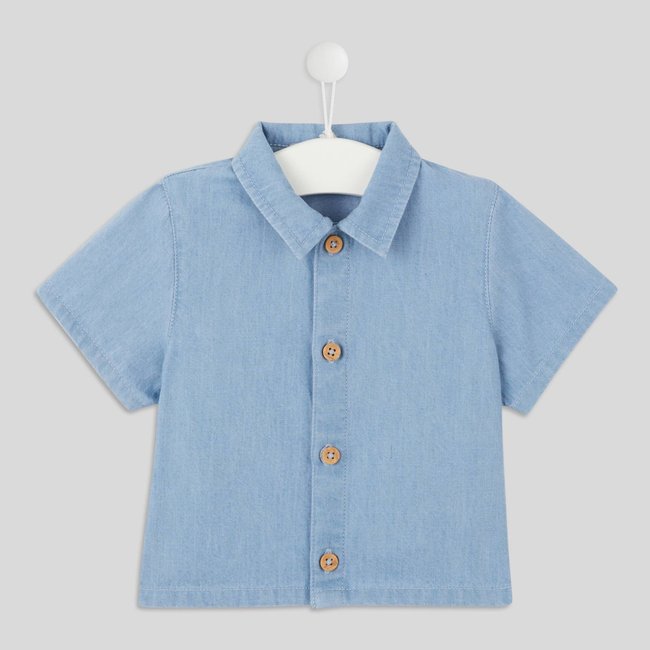 Chemise manches courtes en coton BIO celeste <span itemprop=