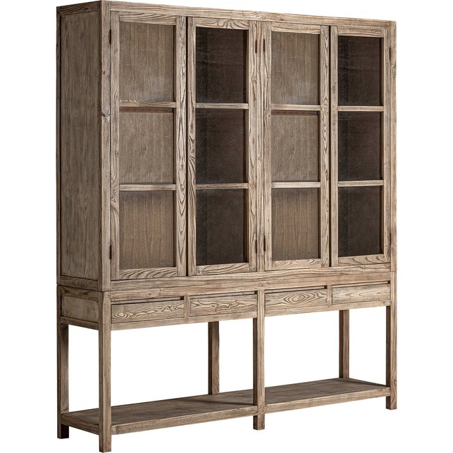Vitrine en bois d'orme finition vieilli style colonial élégant Couleur brun clair finition vieilli <span itemprop=