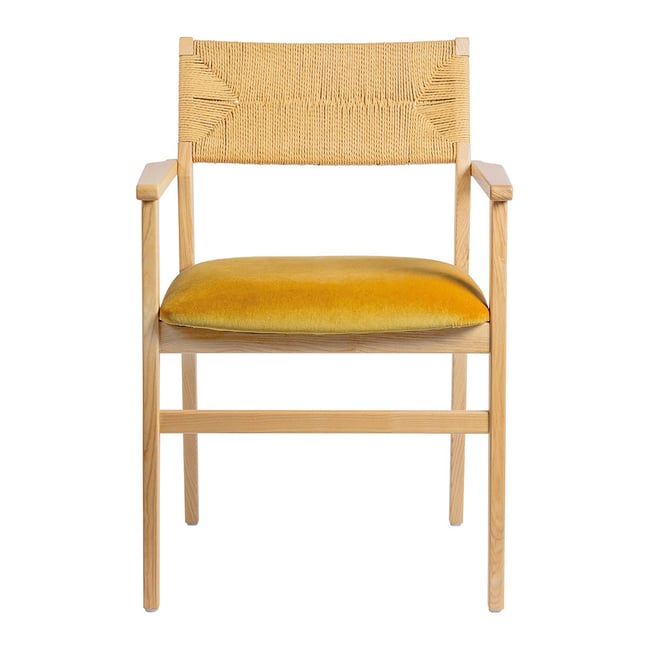 Chaise PALOMA velours finition bois blond Couleur jaune <span itemprop=