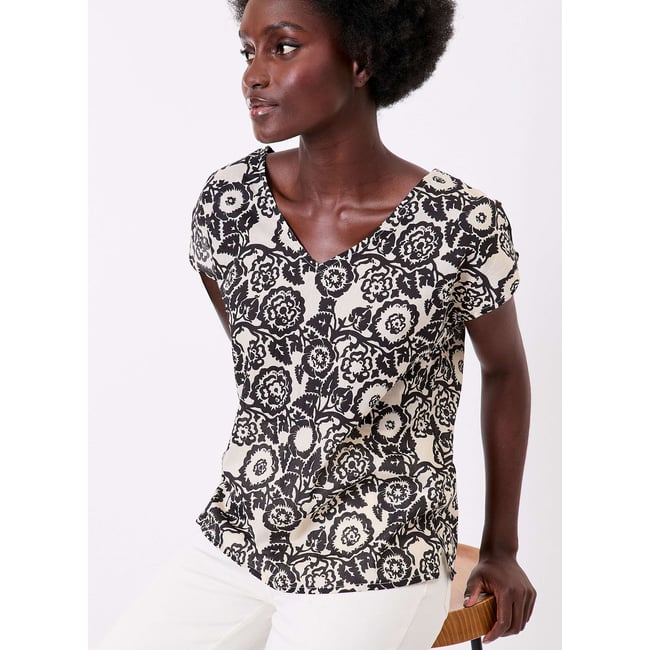 Top imprimé voile de coton bio col V CACIA - LA FIANCÉE