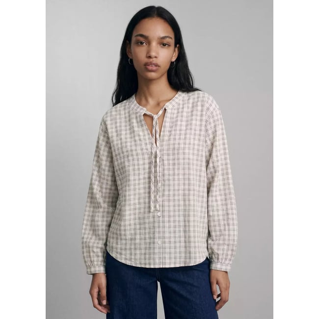 Blouse coton col à volant blanc cassé <span itemprop=