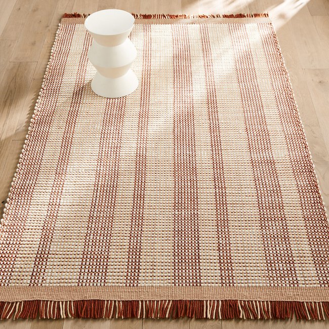 Tapis tissé main en laine, Hotami Couleur ivoire/brique <span itemprop=