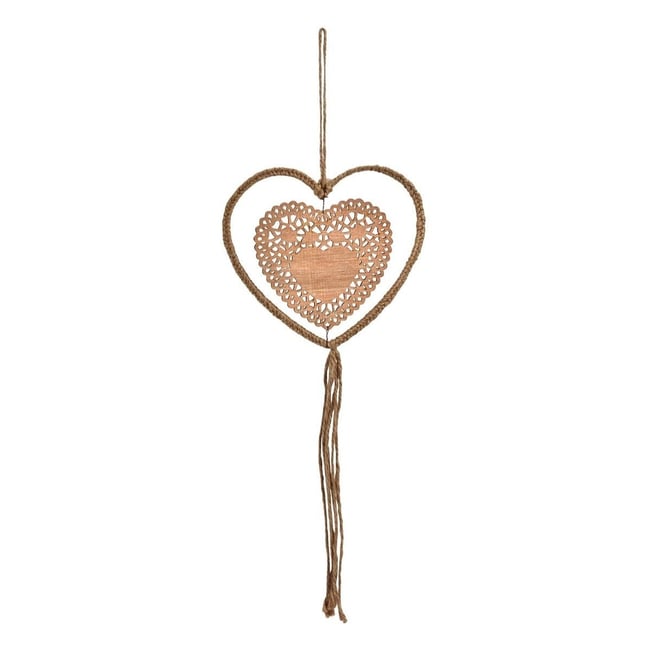 Suspension de noël cœur en rotin décorative en bois L60 Couleur beige <span itemprop=