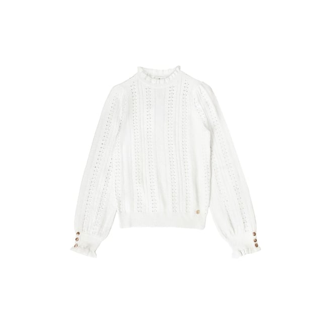 Pull volanté à effet broderie anglaise, MAXINE ecru <span itemprop=