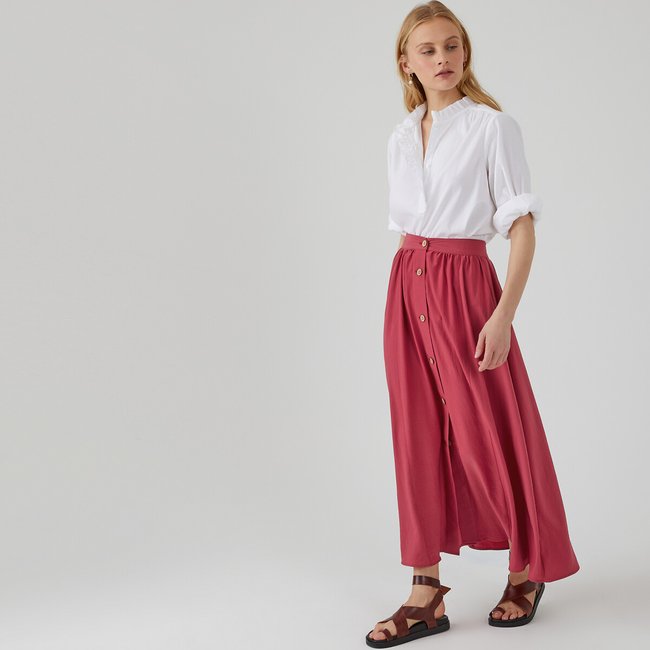 Gonna svasata lunga con bottoni rosso bordeaux La Redoute Collections La Redoute