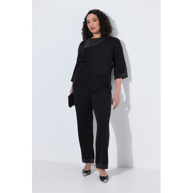 Pantalon en jersey, strass scintillants noir <span itemprop=