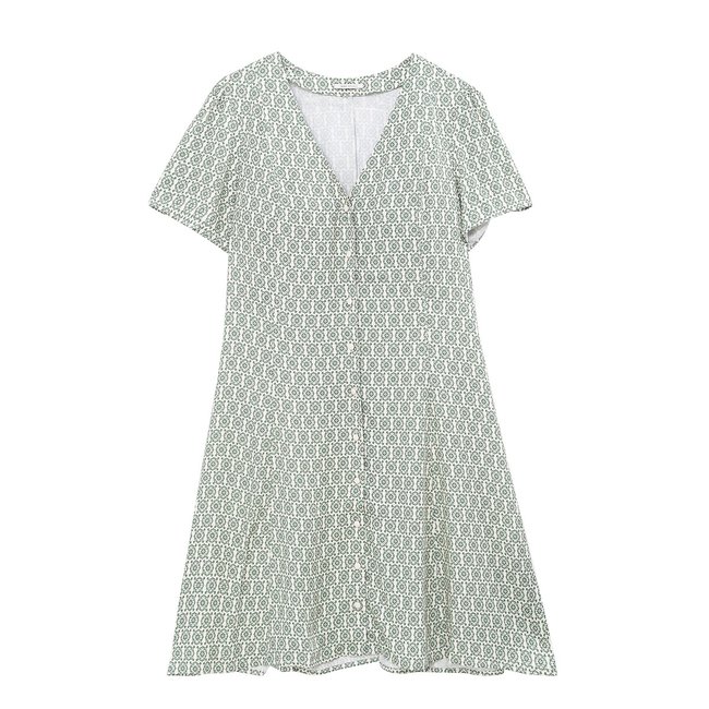 Vestido curto fluido com decote em V, estampado, mangas curtas estampado verde <span itemprop=
