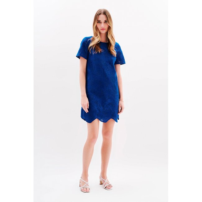 Robe droite en dentelle CALVIE bleu roi <span itemprop=