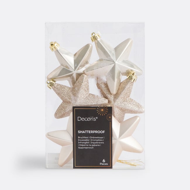Lot de 6 étoiles de Noël à suspendre, Caspar Couleur perle <span itemprop=