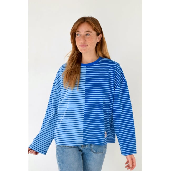 T-shirt rayé bicolore manches longues MARIONA bleu <span itemprop=