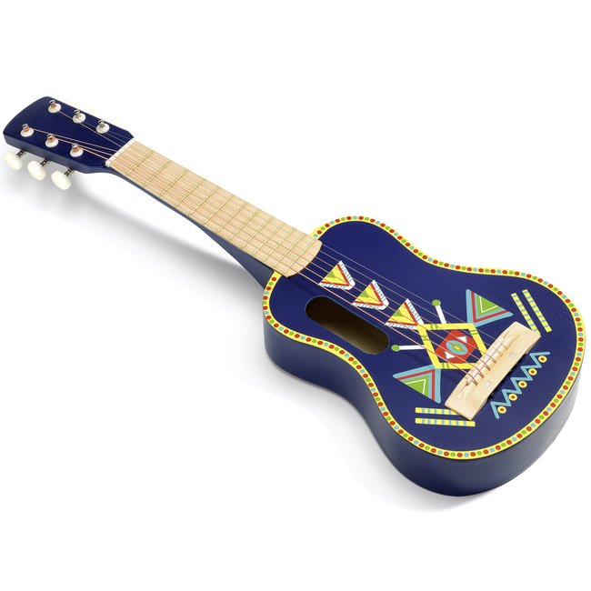 Guitare à cordes métalliques bleu, beige, jaune <span itemprop=