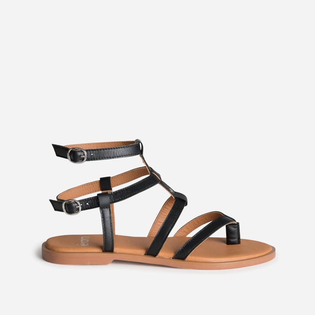 Sandale Plate en cuir SIDRA noir <span itemprop=
