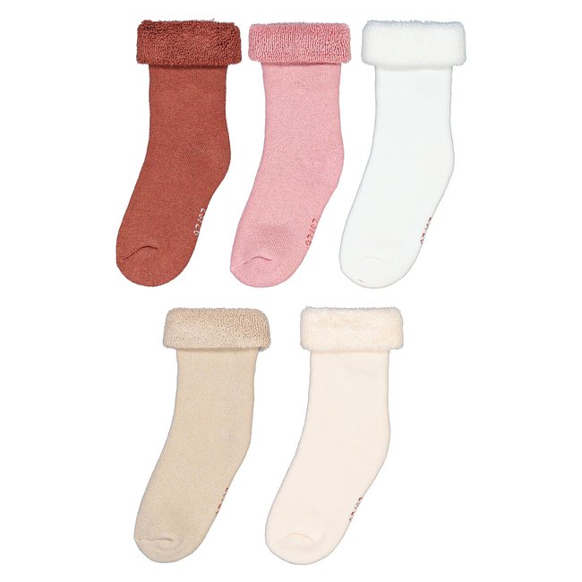 Pack of 5 Pairs of Socks in Organic Cotton Mix, ecru/pink, LA REDOUTE COLLECTIONS