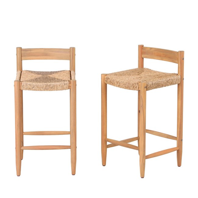 Lot de 2 tabourets de bar intérieur/extérieur en bois H66cm - Tanno Couleur bois clair <span itemprop=