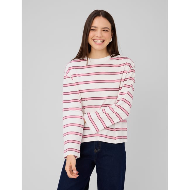 T-shirt rayé manches évasées rose <span itemprop=