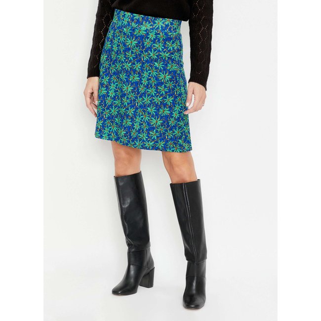 Jupe imprimée fluide patineuse ABI bleu manège <span itemprop=