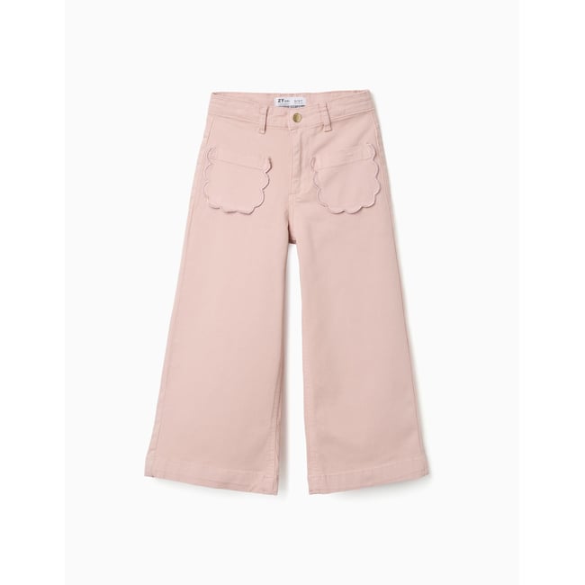 Pantalon en sergé  à jambe large avec poches à l'avant rose clair <span itemprop=