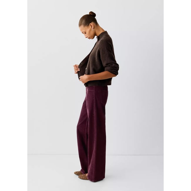 Pantalon en velours côtelé wide-leg bordeaux <span itemprop=