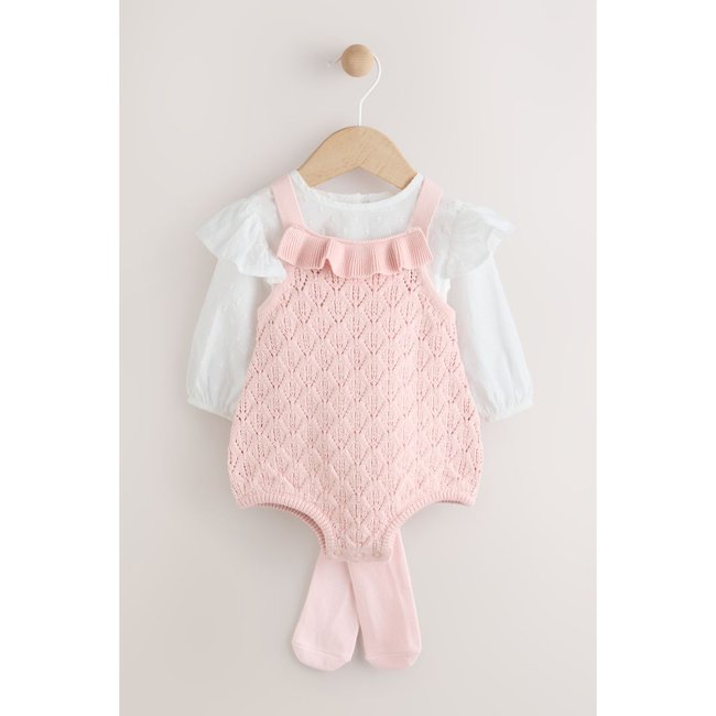 Barboteuse, collants salopette bébé, 3 pièces rose/ blanc <span itemprop=