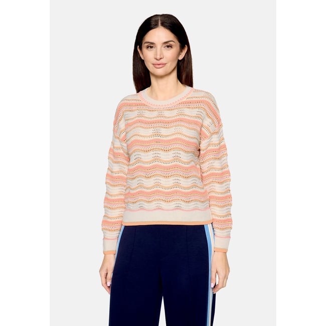 Pull-over en maille à encolure ronde cream/orange <span itemprop=