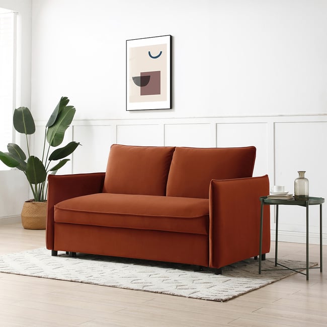 Beatrice Velvet 2 Seater Pop Up Sofa Bed, orange, ÉDITÉ