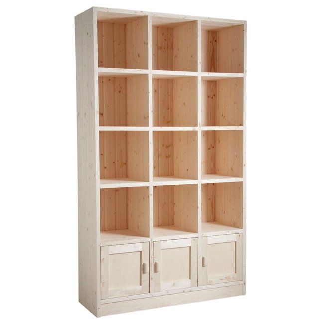 Bibliothèque 12 cases 3 portes en épicéa brut Couleur multicolour <span itemprop=