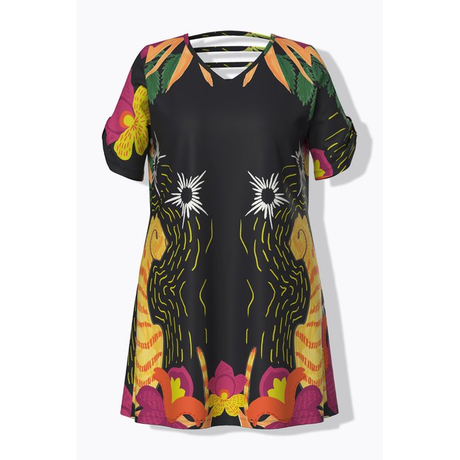 Robe en jersey motif chats noir <span itemprop=