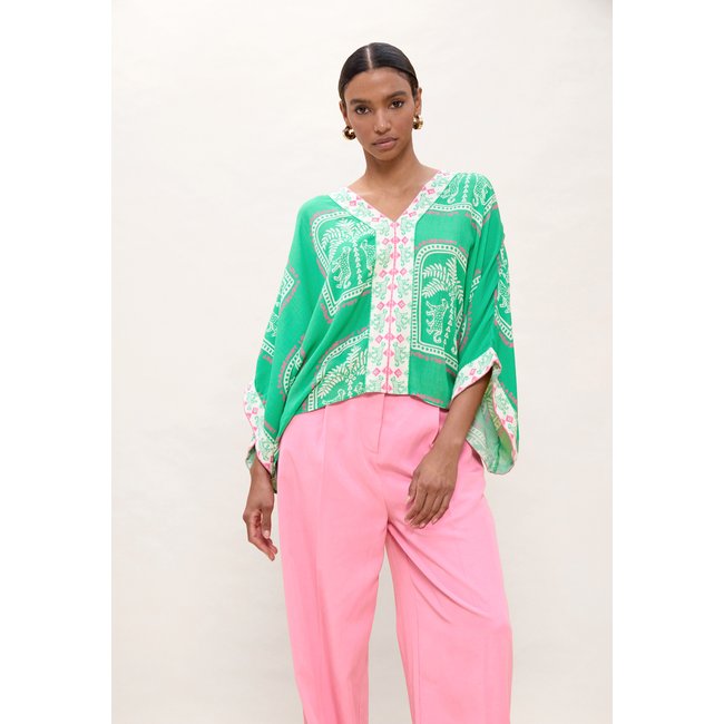 Blouse thaïlandaise à imprimé oversize menthe <span itemprop=
