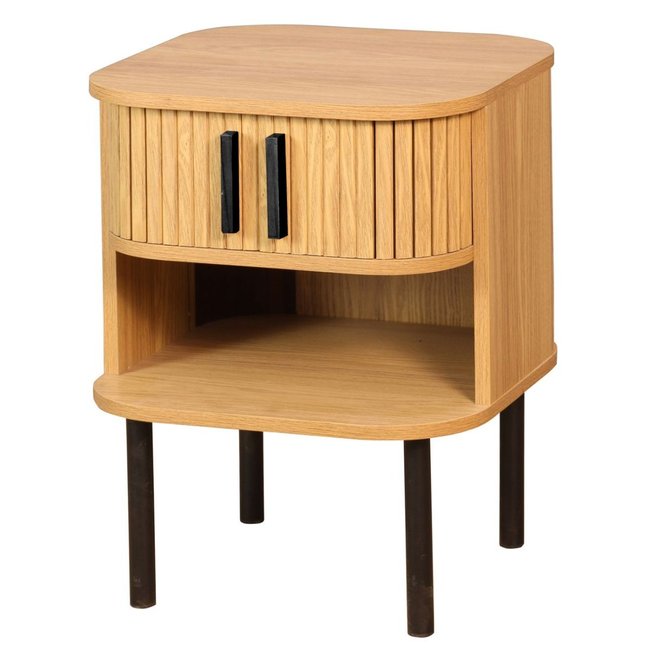 Table de nuit en lamelles bois et métal Kyoto Couleur beige <span itemprop=
