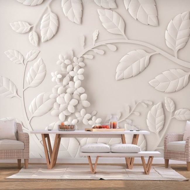 Papier peint intissé panoramique Fleurs Paper Flowers (Cream) Couleur multicouleur <span itemprop=