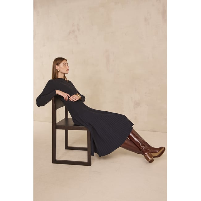 Robe trapèze en maille POESIE marine <span itemprop=