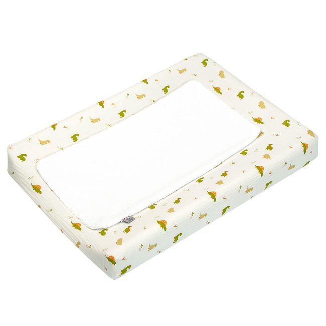 Housse de matelas à langer avec tapis DINO dinosaures, écru, vert <span itemprop=