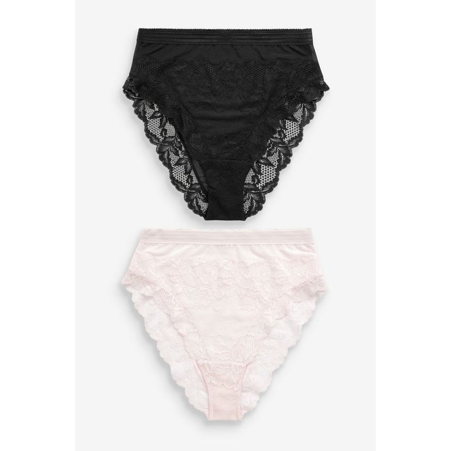 Slips en -jambe haute à taille, lot de 2 noir/crème <span itemprop=