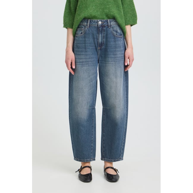 Jean large barrel bleu mid blue denim <span itemprop=