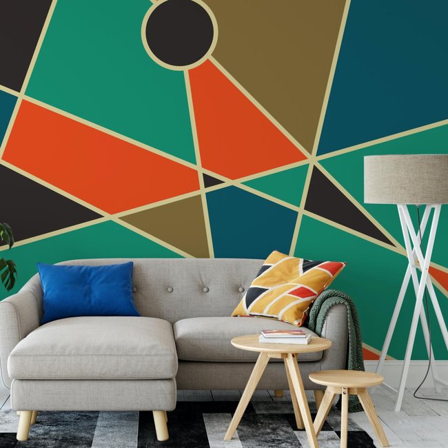 Papier peint panoramique et lignes géométriques abstraites - 425x260 cm (l x h) Couleur multicolore <span itemprop=