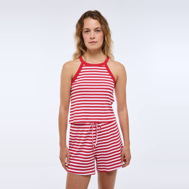 Top rayé en coton côtelé bio GOTS rouge <span itemprop=