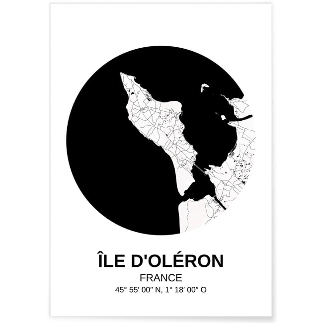 Affiche Carte Île d'Oléron Couleur blanc <span itemprop=