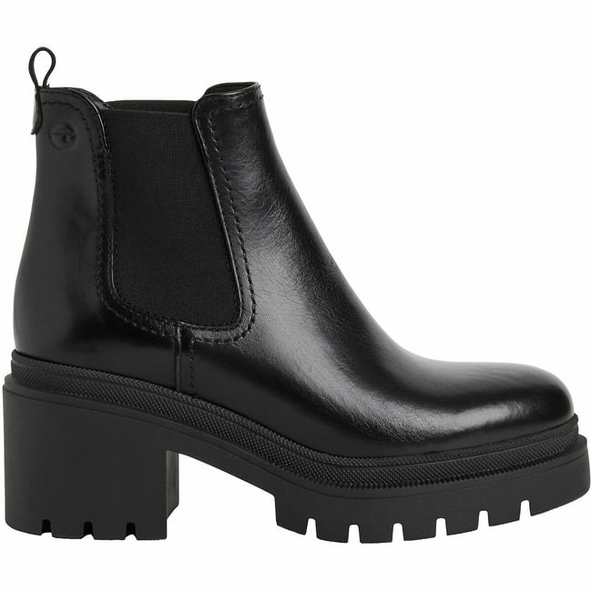 Boots chunky en cuir noir <span itemprop=