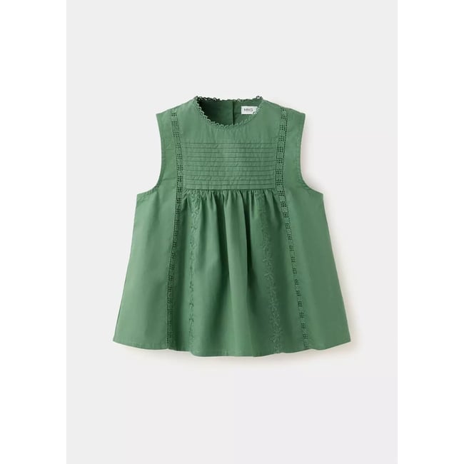 Blouse coton détails froncés vert <span itemprop=