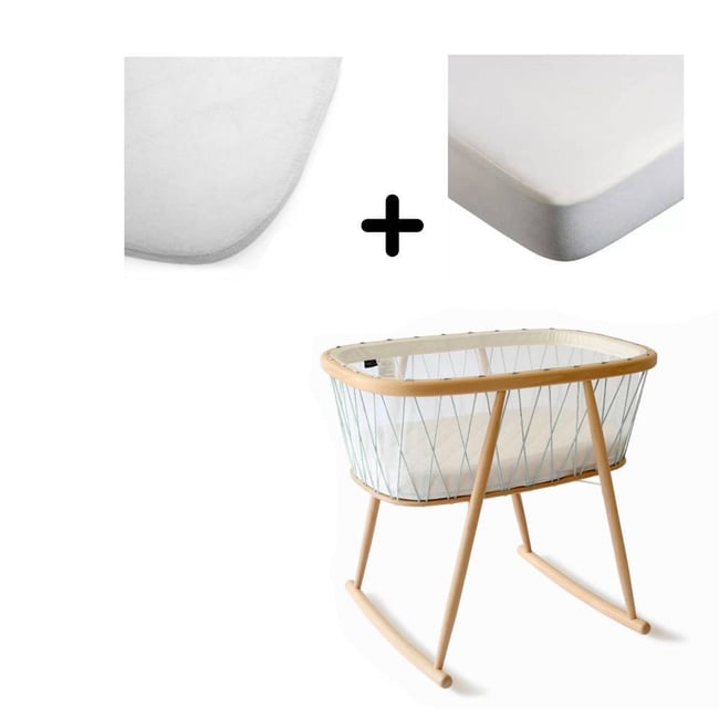 Pack berceau Kumi et matelas + alèse et drap housse blanc - CHARLIE CRANE