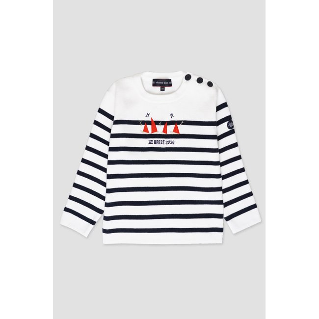 Pull marin brodé en Brest 2024 KIDS blanc/marine deep <span itemprop=