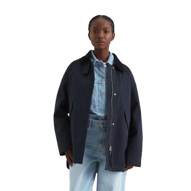 Veste outdoor style barn relaxed en nylon de coton enduit bleu <span itemprop=