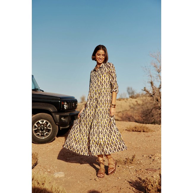 Ruya oversize maxi dress in graphic print cotton with 3 4 length sleeves black print white La Petite Etoile La Redoute