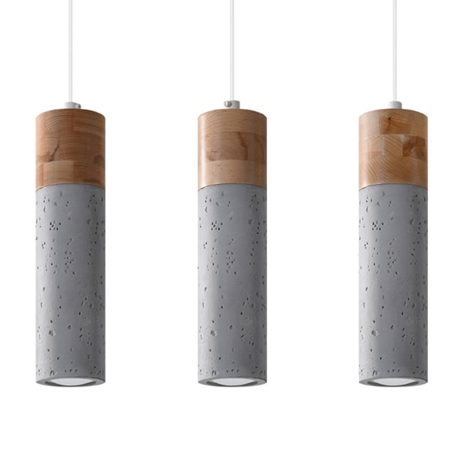 Suspension Béton Gris/Bois Naturel GU10 3 Zane Couleur gris <span itemprop=