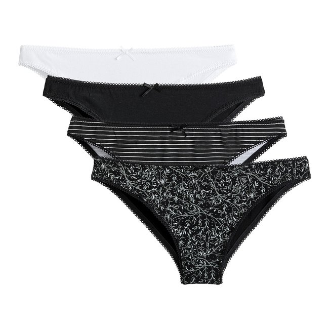 Pack of 4 Tangas in Cotton, printed plain, LA REDOUTE COLLECTIONS