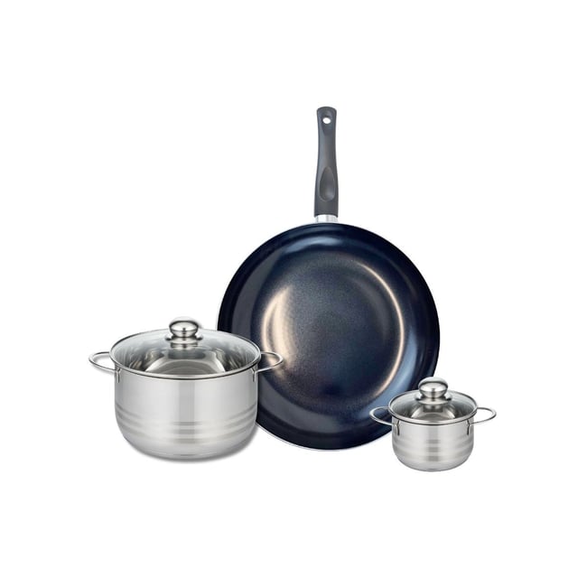 Batterie 1 poêle 32cm + 2 faitouts 12/20cm PRIMA BRILLANT noir <span itemprop=