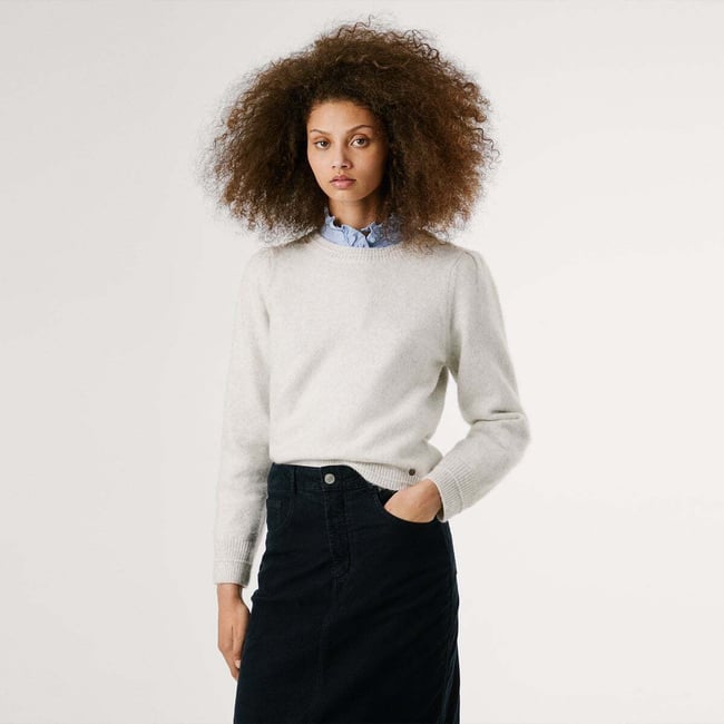 Pull Col Rond En Maille blanc écru foncé <span itemprop=