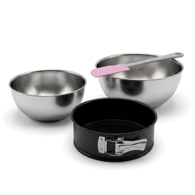 Lot de 1 moule à gâteaux 18,5 cm 2 bols 25/20,5 cm et 1 spatule noir <span itemprop=